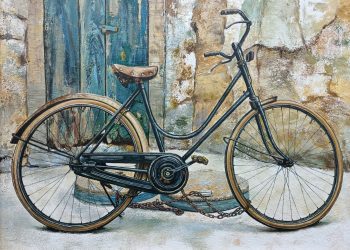 12-Liao Wanning-The Past Flying on the Plateau, Oil on Canvas, Quartz Stone Synthesis 2021.60 × 90CM