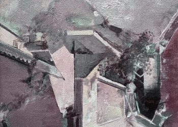 Composition of Landscape 2, canvas mounted on wood board, quartz sand, 50×75CM, 2022