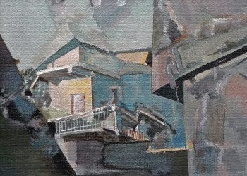 Composition of Landscape 4, canvas mounted on wood board, quartz sand, 50×75CM, 2022