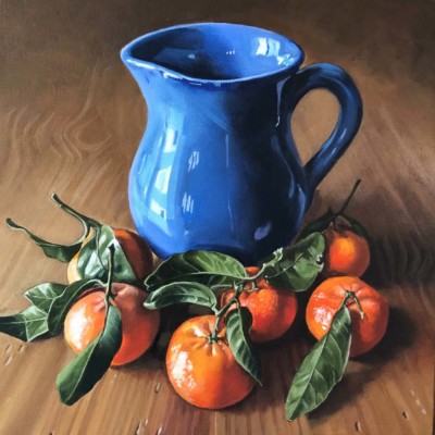 Alison Galley,  Blue Jug and Clementines, Oil, 12x12