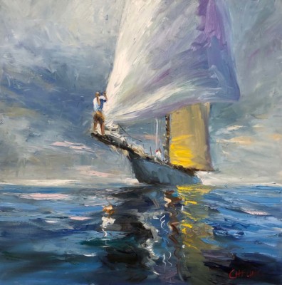 Peter Cheung, Sailing on Calm Water, Oil, 30x30