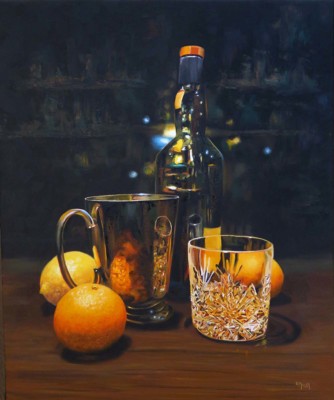 Sue Miller, Tarnished Mug and Scotch, Oil, 22x18