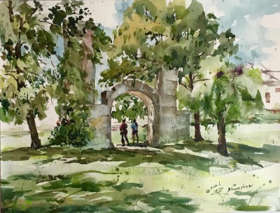 Adam CX, SCA " Sunny Day in GUild Inn Parks" Watercolour, 11" x 16"