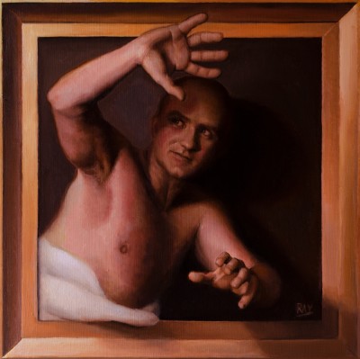 Alan Ray SCA, "The Reluctant Model" Oil, 16" x 16"