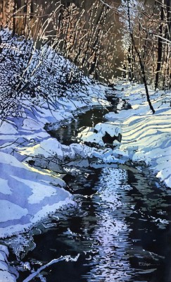 Brian Turner SCA, "Sunlit Silence and the Trickling Stream", Watercolour, 17.7 x 28.5"