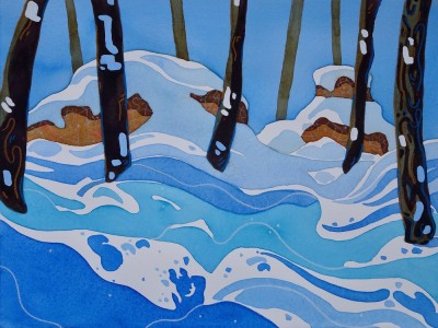 Gill Cameron SCA, "Rolling Snow" Watercolour, 11" x 15"