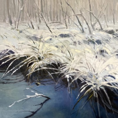 Jeanette Obbink SCA, "Snow on the Grass" Oil, 30" x 30"