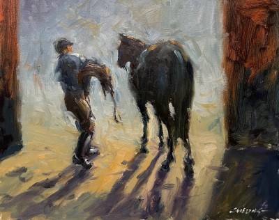 Peter Cheung SCA, "Saddle Up" Oil, 16" x 20"