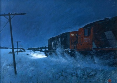 Pim Sekeris SCA, "Night Train" Mixed Media, 18" x 26"