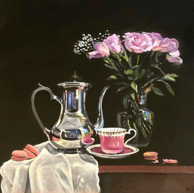 Wendy Carmichael-Bauld SCA,  "Afternoon Tea at Versailles", Oil, 20" x 20"